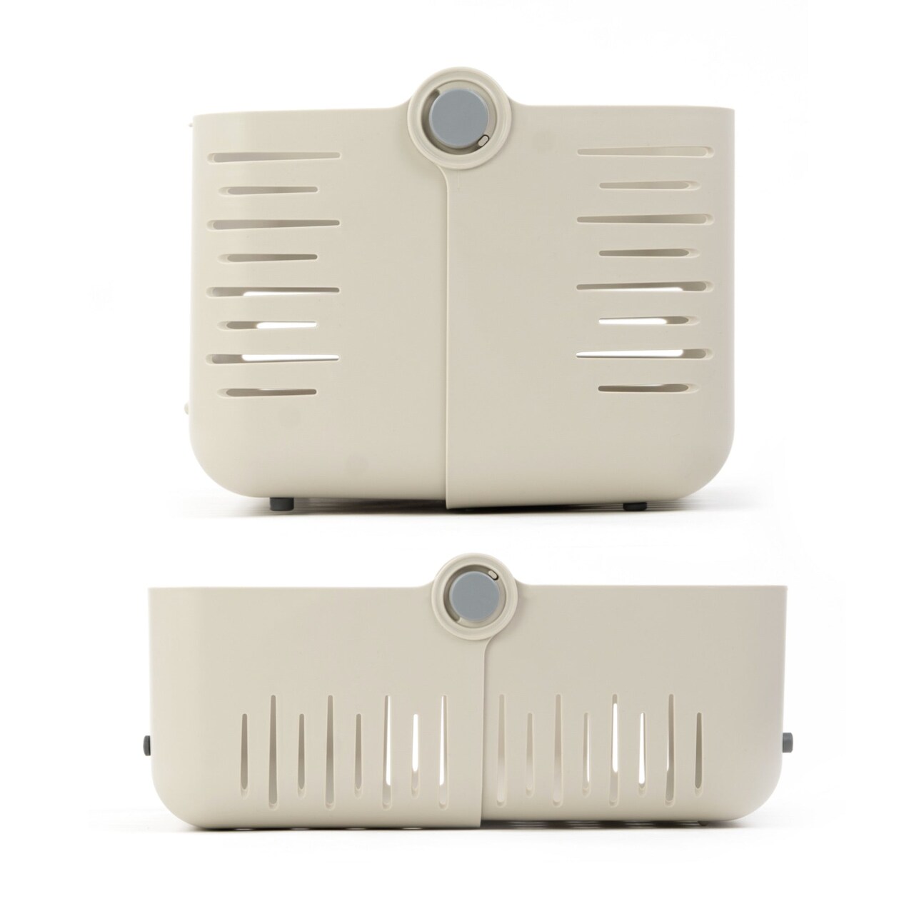 Organizing Essentials Multipurpose Transform Basket – Adjustable Shape Storage Bin with Handle – Cream Plastic Organizer for Kitchen, Bathroom, or Laundry – Convertible Caddy for Pantry and Countertops